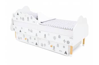 Кровать Stumpa Облако бортик и ящики рисунок Домики