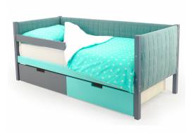 Кровать-тахта мягкая Svogen с ящиками и бортиком графит-мятный