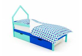 Кровать-домик мини Svogen с ящиками и бортиком мятно-синий