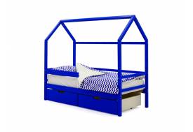 Кровать-домик Svogen с ящиками и бортиком синий