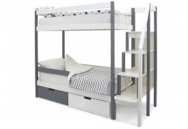 Двухъярусная кровать Svogen с ящиками и бортиком графит-белый