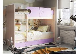 Кровать двухъярусная Тетрис латы с бортиками дуб млечный-ирис