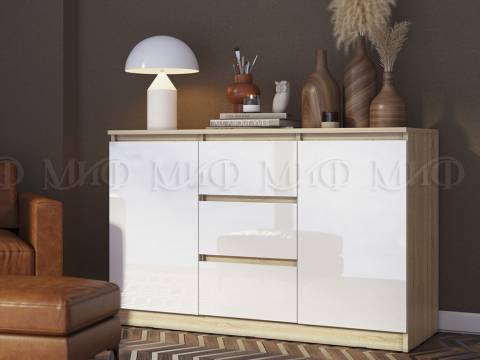 Комод 1200 2 двери 3 ящика Челси Белый, дуб сонома