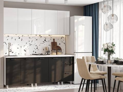 Кухонный гарнитур Модерн New 2000 МДФ без столешниц Белый глянец/Графит