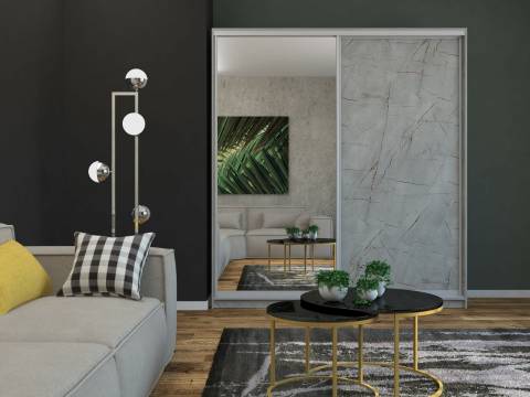 Шкаф-купе Юлия 2200 ЛДСП/зеркало Каспий светлый