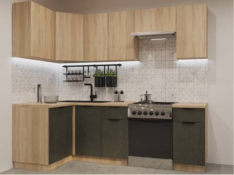 Кухонный гарнитур арт 12 Фаска Дуб сонома Бетон темный 1200х2400 мм