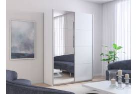 Шкаф-купе Прайм 2-х дверный 1200 Зеркало/Стекло Белое Белый Снег