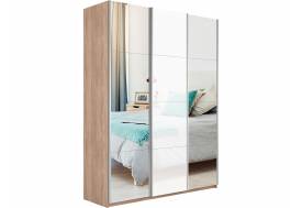 Шкаф-купе Прайм 3-х дверный 2100 Зеркало/Стекло Белое/Зеркало Сонома
