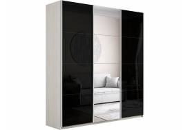 Шкаф-купе Прайм 3-х дверный 1800 два Стекла Черные/Зеркало Ясень Анкор Светлый
