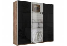 Шкаф-купе Прайм 3-х дверный 2100 два Стекла Черные/Зеркало Крафт табачный