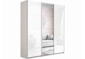 Шкаф-купе Прайм 3-х дверный 2100 два Стекла Белые/Зеркало Ясень Анкор Светлый