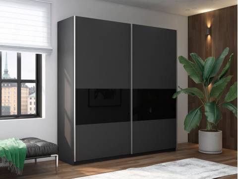 Шкаф-купе Прайм Широкий 2-х дверный ДСП/вставки Стекло Черное Серый Диамант