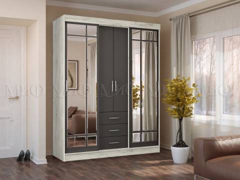 Шкаф-купе Маэстро Графит, Дуб Крафт Белый