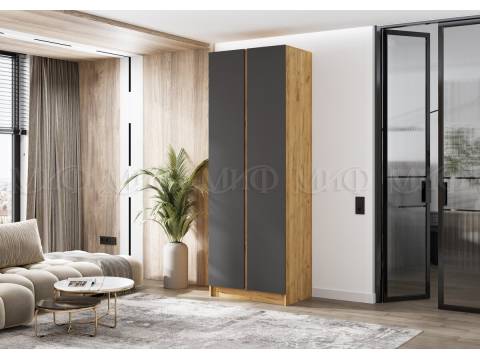 Шкаф двухстворчатый Келвин (800) Графит, Дуб Крафт-вставка дуб крафт