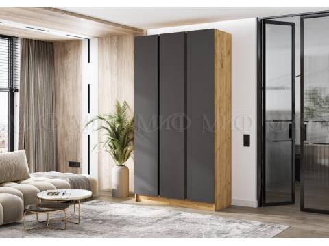 Шкаф трехстворчатый Келвин (1200) Графит, Дуб Крафт-вставка черная