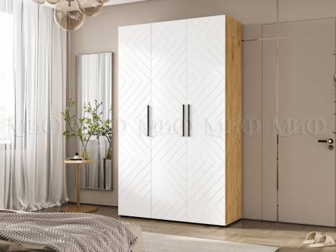 Шкаф трехстворчатый (1350) Флэш Браш Вайт, Дуб Крафт