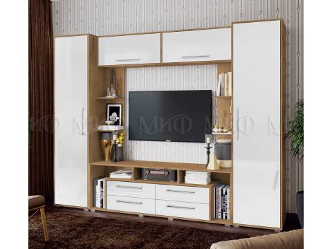 Гостиная Гармония Белый Глянец, Дуб Крафт