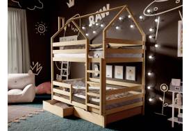 Двухъярусная кровать-домик без покраски 80х190 см с ящиками