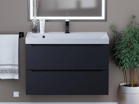 Тумба с раковиной Uperwood Tanos матовая черная 80 см