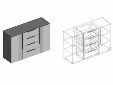 Комод Вита 2-створки с 4 ящиками тёмно серый лофт
