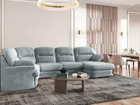 Диван угловой большой П-образный Квин 6 без механизма Newtone aqua blue